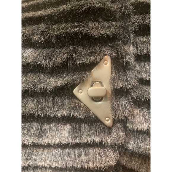 Jamie Sadock Size M Woman’s Faux Fur Coat Toggle Metal Buttons Black Gray - Picture 6 of 8